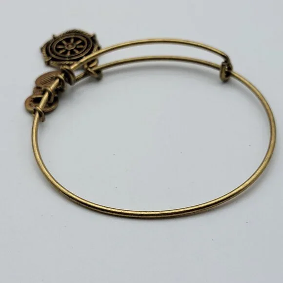 ALEX AND ANI Take The Wheel Charm Expandable Bangle Bracelet 7" Gold Tone Brass - Picture 4 of 5
